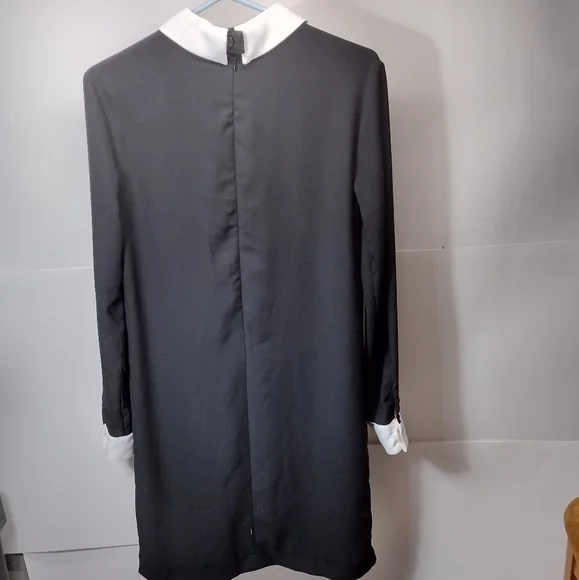 Victoria Beckham White Collar and Cuffs Black Block Dress l Size small l Goth - Picture 7 of 7